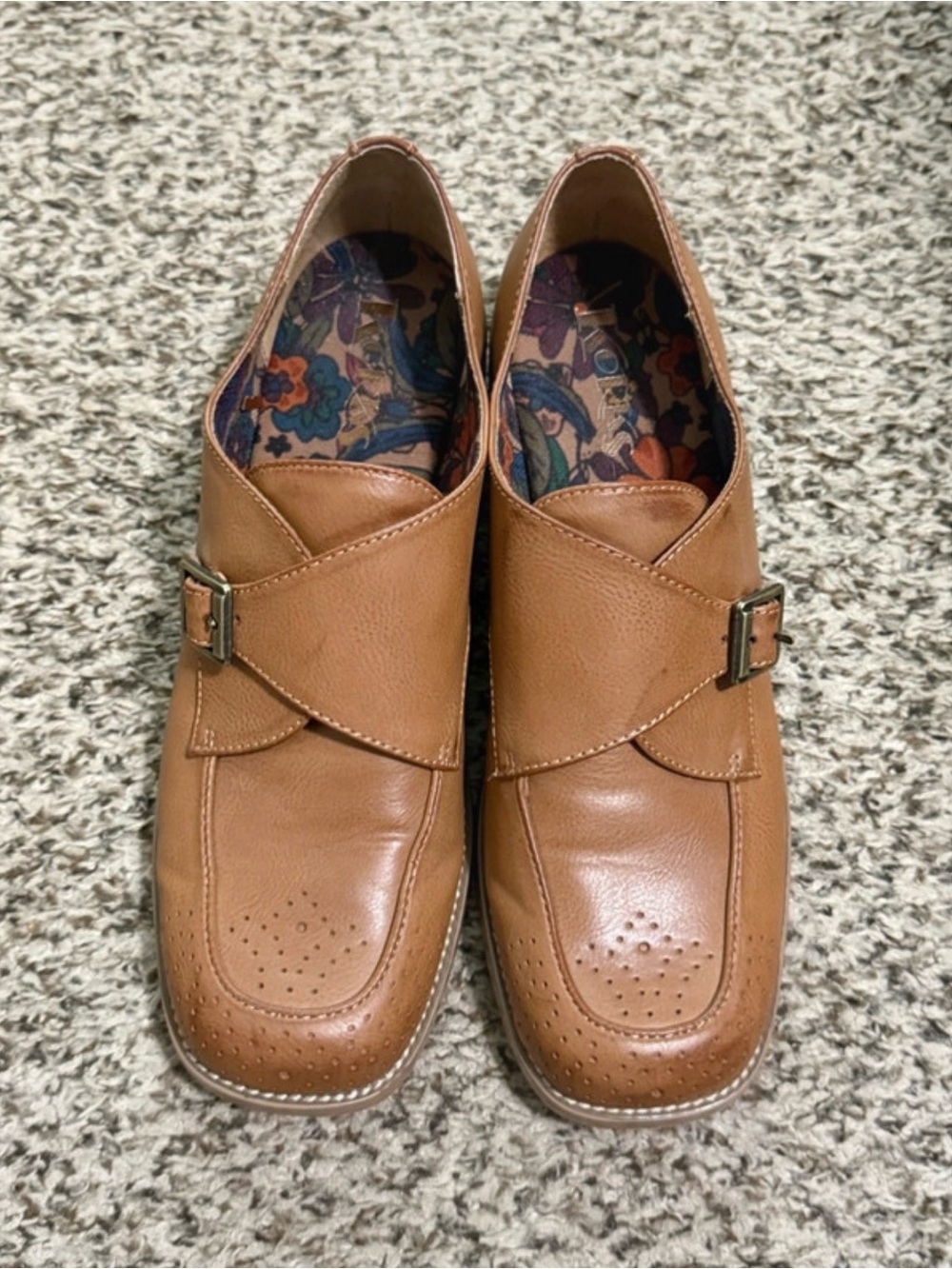 Kork’s Cognac Brown Leather Slip-On Loafers with Buckle